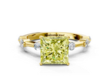 Yellow gold Fancy Yellow Princess  Solitaire Diamond Ring with Bezel Set Side Stones and Prong Setting