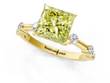 Yellow gold Fancy Yellow Princess  Solitaire Diamond Ring with Bezel Set Side Stones and Prong Setting_1
