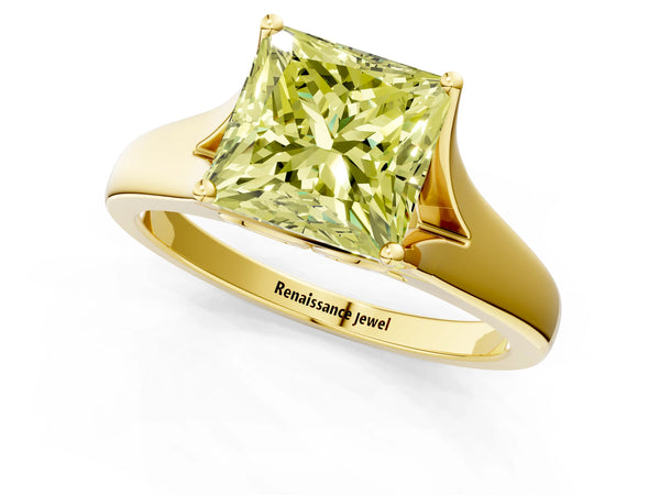 Yellow Gold Princess Cut Cathedral Solitaire Engagement Ring Setting for Fancy Yellow Center with Split Shoulders
