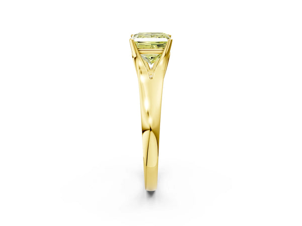 Yellow Gold Princess Cut Cathedral Solitaire Engagement Ring Setting for Fancy Yellow Center with Split Shoulders