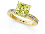 Yellow gold Fancy Yellow Princess  Solitaire Diamond Ring with Channel-Set Baguette Band and Four-Prong Setting_1