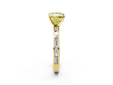 Yellow gold Fancy Yellow Princess  Solitaire Diamond Ring with Channel-Set Baguette Band and Four-Prong Setting_2