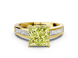 Yellow gold Fancy Yellow Princess  Solitaire Diamond Ring with Channel-Set Band and Four-Prong Setting_3