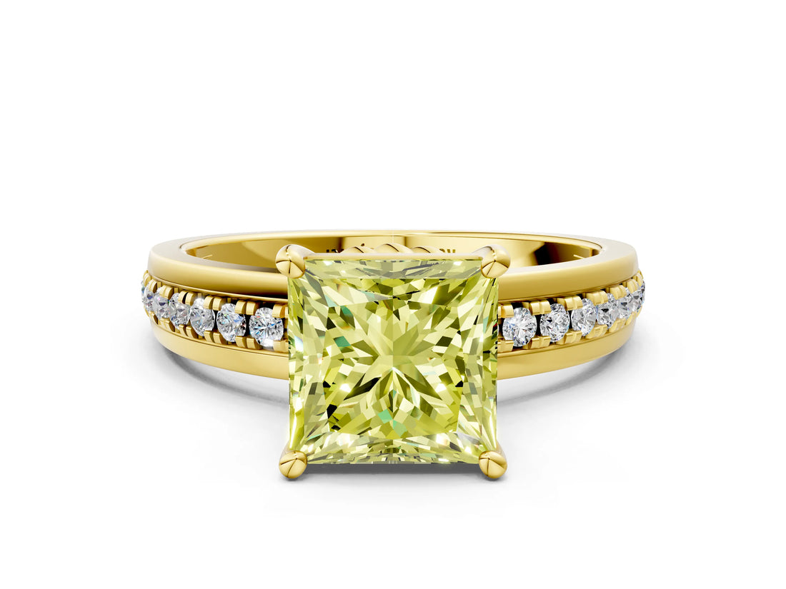 Yellow gold Fancy Yellow Princess  Solitaire Diamond Ring with Channel Set Band and Six-Prong Setting_28