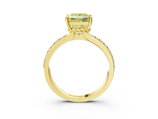 Yellow gold Fancy Yellow Princess  Solitaire Diamond Ring with Channel Set Band and Six-Prong Setting