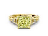 Yellow gold Fancy Yellow Princess  Solitaire Diamond Ring with Filigree Band and Four-Prong Setting