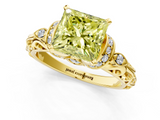 Yellow gold Fancy Yellow Princess  Solitaire Diamond Ring with Filigree Band and Four-Prong Setting_1