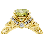 Yellow gold Fancy Yellow Princess  Solitaire Diamond Ring with Filigree Band and Four-Prong Setting_4