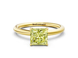 Yellow gold Fancy Yellow Princess  Solitaire Diamond Ring with Four-Prong Setting on a Plain Band_20