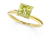 Yellow gold Fancy Yellow Princess  Solitaire Diamond Ring with Four-Prong Setting on a Plain Band_21