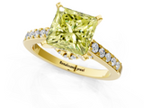 Yellow gold Fancy Yellow Princess  Solitaire Diamond Ring with Pavé Band and Four-Prong Setting_1