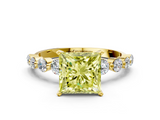 Yellow gold Fancy Yellow Princess  Solitaire Diamond Ring with Pave Band and Four-Prong Setting