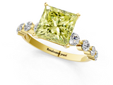 Yellow gold Fancy Yellow Princess  Solitaire Diamond Ring with Pave Band and Four-Prong Setting_1