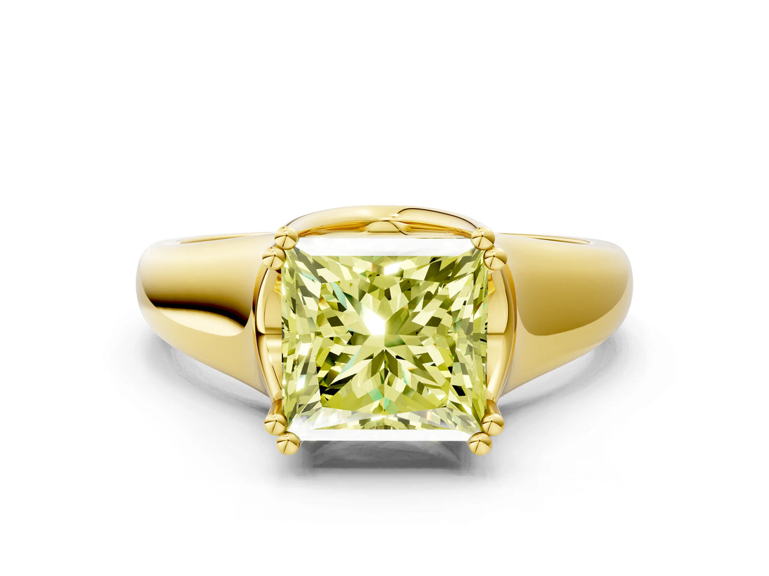 Yellow gold Fancy Yellow Princess  Solitaire Diamond Ring with Six-Prong Cathedral Setting_32