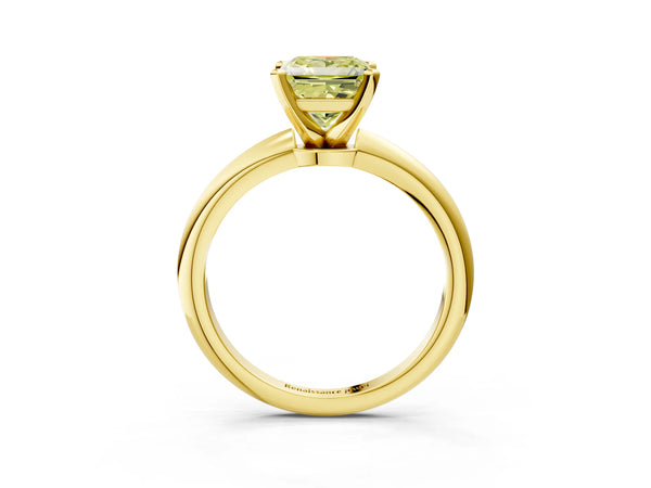 Yellow gold Fancy Yellow Princess Cut Diamond Solitaire Ring with Six-Prong Setting and Classic Band