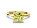 Yellow gold Fancy Yellow Princess  Solitaire Diamond Ring with Six-Prong Setting on a Classic Band