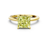 Yellow gold Fancy Yellow Princess  Solitaire Diamond Ring with Six-Prong Setting on a Classic Band