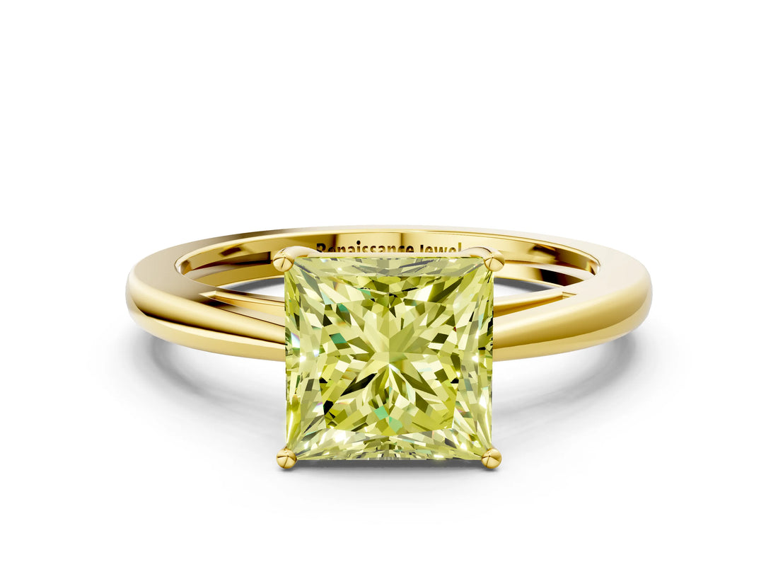 Yellow gold Fancy Yellow Princess  Solitaire Diamond Ring with Split Shank and Four-Prong Setting_12