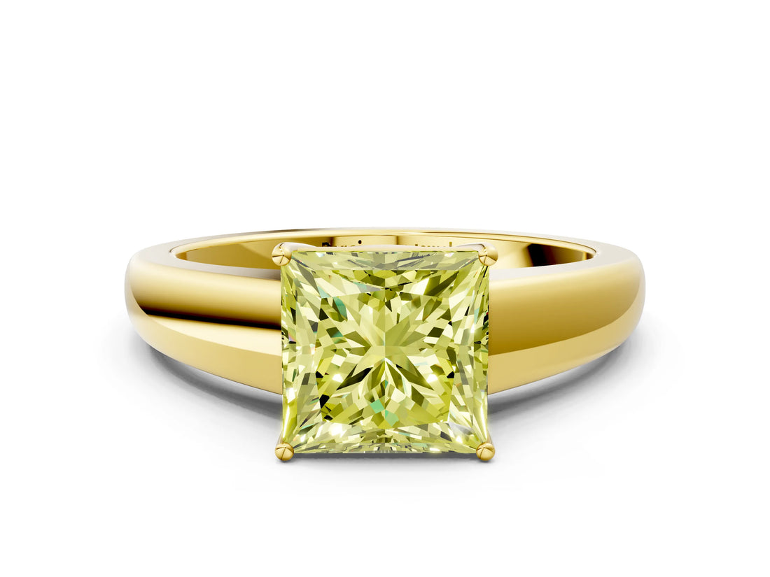 Yellow gold Fancy Yellow Princess  Solitaire Diamond Ring with Tapered Band and Four-Prong Setting_53