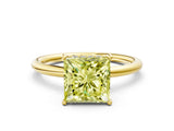 Yellow gold Fancy Yellow Princess  Solitaire Diamond Ring with a Classic Band and Four-Prong Setting