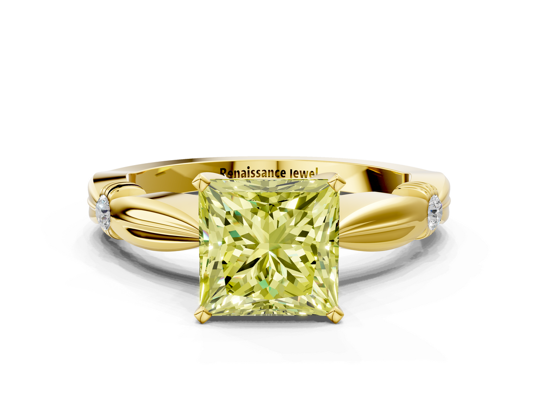 Yellow gold Fancy Yellow Princess  Solitaire Diamond Twisted Band with Four-Prong Setting