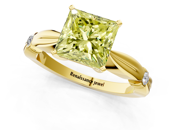 Yellow gold Fancy Yellow Princess  Solitaire Diamond Twisted Band with Four-Prong Setting
