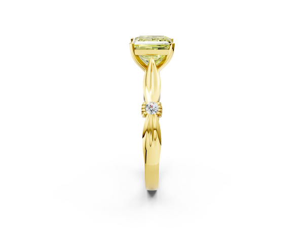 Yellow gold Fancy Yellow Princess  Solitaire Diamond Twisted Band with Four-Prong Setting