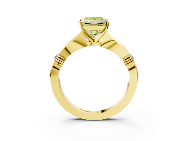 Yellow gold Fancy Yellow Princess  Solitaire Diamond Twisted Band with Four-Prong Setting