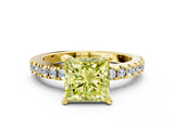 Yellow gold Fancy Yellow Princess  Solitaire Diamond with Pavé Band and Four-Prong Setting