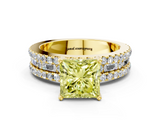 Yellow gold Fancy Yellow Princess  Solitaire Diamond with Pave and Channel Set Band