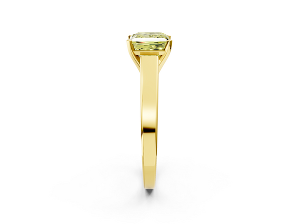 Yellow gold Fancy Yellow Princess  Solitaire Engagement Ring with Four-Prong Setting and Tapered Band