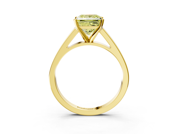Yellow gold Fancy Yellow Princess  Solitaire Engagement Ring with Four-Prong Setting and Tapered Band