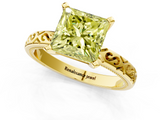 Yellow gold Fancy Yellow Princess  Solitaire Engagement Ring with Scrollwork Band and Four-Prong Setting_1