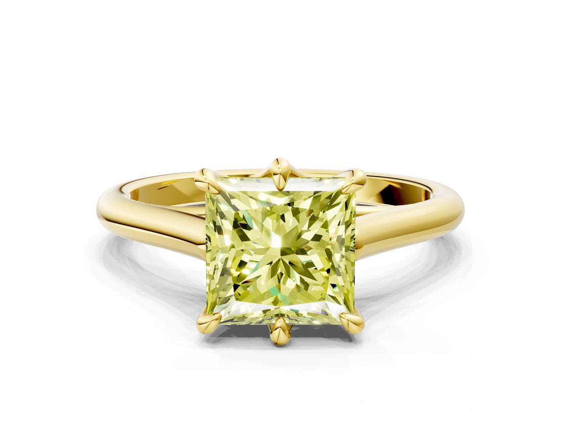 Yellow gold Fancy Yellow Princess  Solitaire Engagement Ring with Six-Prong Setting and Classic Band