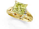 Yellow gold Fancy Yellow Princess  Solitaire Filigree Engagement Ring with Halo and Prong Setting_1