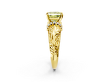 Yellow gold Fancy Yellow Princess  Solitaire Filigree Engagement Ring with Halo and Prong Setting_2
