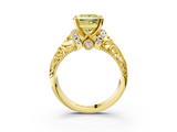 Yellow gold Fancy Yellow Princess  Solitaire Filigree Engagement Ring with Halo and Prong Setting_3