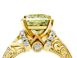 Yellow gold Fancy Yellow Princess  Solitaire Filigree Engagement Ring with Halo and Prong Setting_4