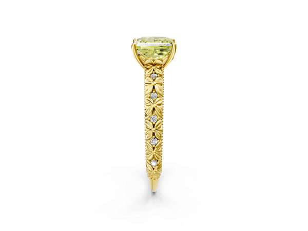 Yellow gold Fancy Yellow Princess  Solitaire Floral Milgrain Engagement Ring