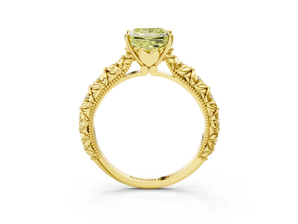 Yellow gold Fancy Yellow Princess  Solitaire Floral Milgrain Engagement Ring