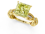 Yellow gold Fancy Yellow Princess  Solitaire Milgrain Diamond Engagement Ring with Bezel and Marquise Band_1