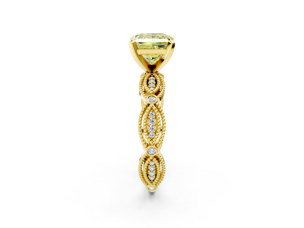 Yellow gold Fancy Yellow Princess  Solitaire Milgrain Diamond Engagement Ring with Bezel and Marquise Band