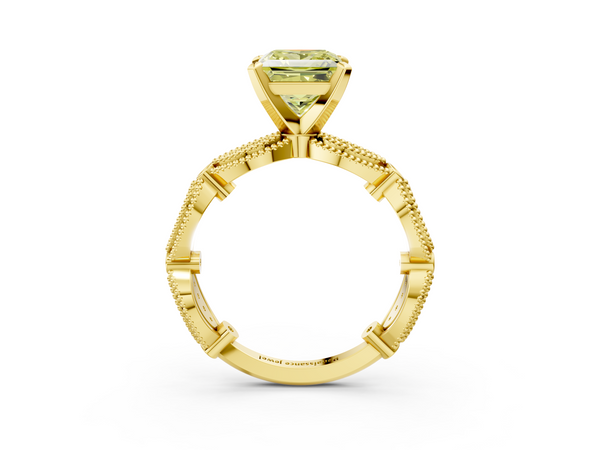 Yellow gold Fancy Yellow Princess  Solitaire Milgrain Diamond Engagement Ring with Bezel and Marquise Band