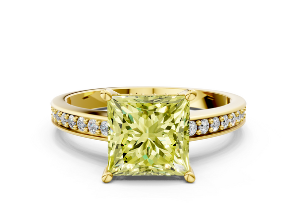 Yellow gold Fancy Yellow Princess  Solitaire Pavé Band Prong Setting Ring