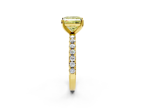 Yellow gold Fancy Yellow Princess Cut Diamond Solitaire Pavé Band with Four-Prong Setting