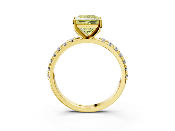 Yellow gold Fancy Yellow Princess Cut Diamond Solitaire Pavé Band with Four-Prong Setting