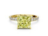 Yellow gold Fancy Yellow Princess  Solitaire Pavé Diamond Engagement Ring with Four-Prong Setting