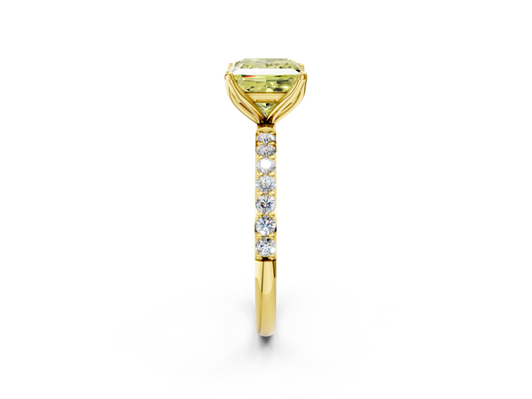 Yellow gold Fancy Yellow Princess Cut Diamond Solitaire Engagement Ring with Round  Pavé Band and Prong Setting