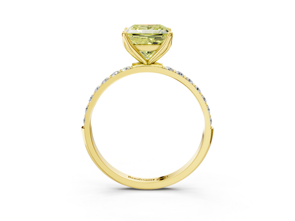 Yellow gold Fancy Yellow Princess Cut Diamond Solitaire Engagement Ring with Round  Pavé Band and Prong Setting