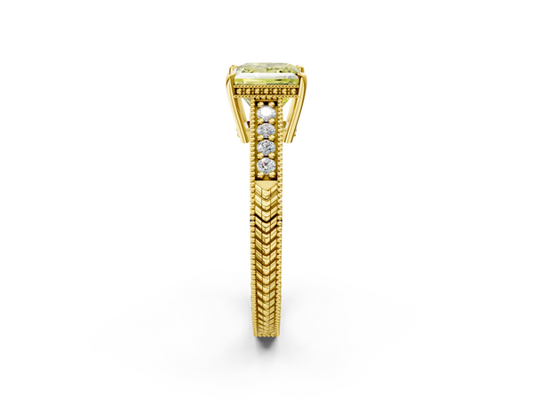 Yellow gold Fancy Yellow Princess  Solitaire Pavé Diamond Milgrain Engagement Ring with Four-Prong Setting